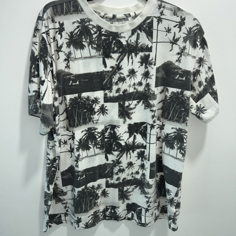 Original Used Palm Tree Graphic‎ T-Shirt Black White Large Short Sleeve